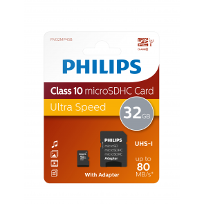 Philips Micro SDHC Card 32GB, adapter, 3 stuks