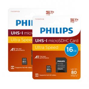 Philips Micro SDHC Card 16GB, adapter, 2-pack